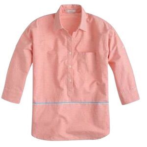 J Crew 100% cotton peach & white stripe popover blouse w an aqua stripe accent